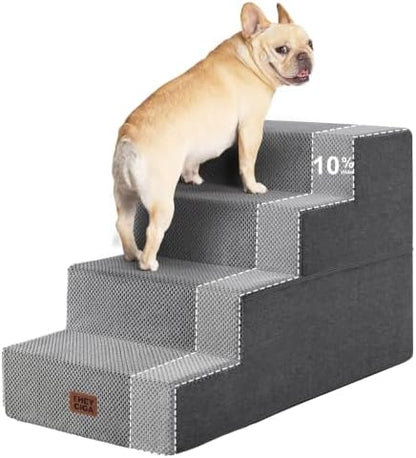 EHEYCIGA Dog Stairs for Bed 18" H, 4-Step Extra Wide Dog Steps, Grey by EHEYCIGA