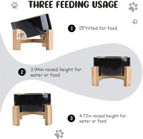SPUNKYJUNKY 15° Slanted Ceramic Dog and Cat Bowl with Wooden Stand, Tilted Bulldog Food and Water Bowl No Slip Non-Spill for Cats Medium Dogs Big Face Pets 28.7 OZ (3.6 Cups, Starry Blue) - Image 2