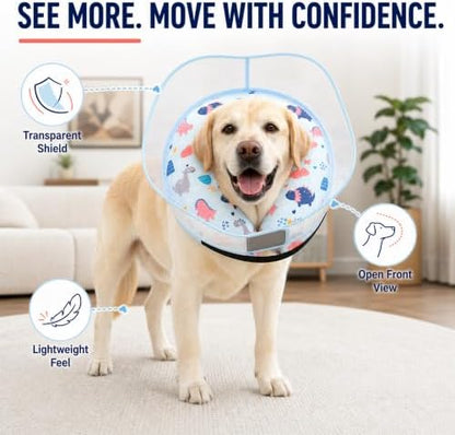 Inflatable Dog Cone Collar for Large Medium Small Dogs, Soft Dog Donut Collar Adjustable Recovery Cone for Pets After Surgery, Extra Enhanced Anti-Licking Guard Shield (Dinosaur, Medium Plus) - Image 2