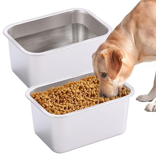 Fhiny 2 PCS Stainless Steel Dog Bowl, 2 Gallon Capacity Durable Metal Water Dish for Large Dogs, Indoor/Outdoor, Dishwasher Safe by Fhiny