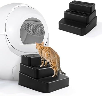 BALAPET Adjustable 3 Steps Litter Box Ramp with Filter Function, Detachable Litter Trapper, Non-Slip Cat Litter Stair for Small & Elderly Cats(Black) by BALAPET
