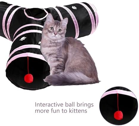 3 Way Cat Tunnel Collapsible Fun Pet Play Tube Toys for Cats, Kittens, Puppies & Rabbits - Portable Tunnel with Hanging Ball for Indoor Play, Hideout & Exercise - Image 6
