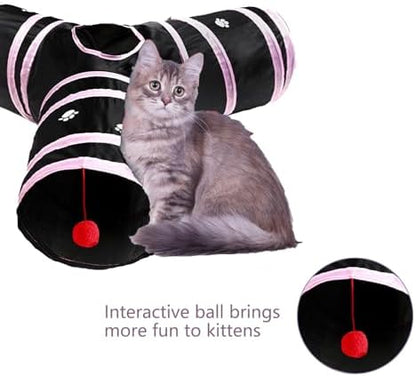 3 Way Cat Tunnel Collapsible Fun Pet Play Tube Toys for Cats, Kittens, Puppies & Rabbits - Portable Tunnel with Hanging Ball for Indoor Play, Hideout & Exercise - Image 6