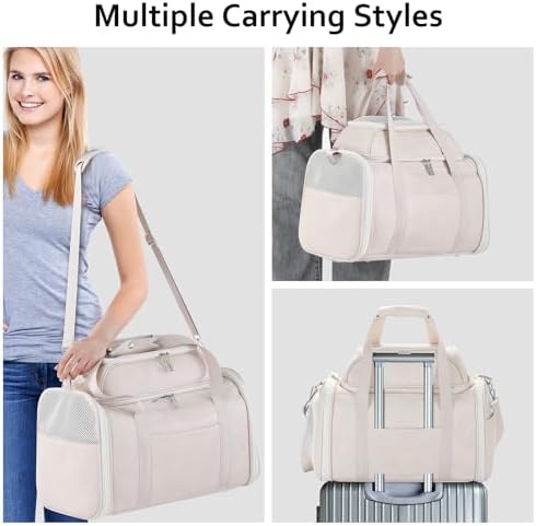 Premium Leather Top Expandable Pet Carrier for Small Dogs & Cats Under 15 lbs, Airline Approved Collapsible Soft-Sided Luxury Travel Bag Beige - Image 5
