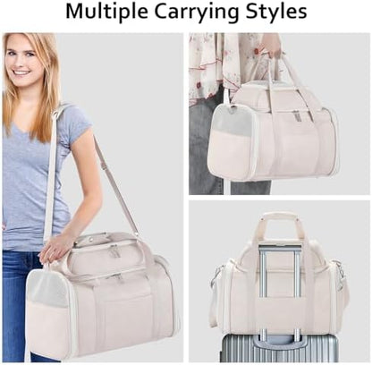Premium Leather Top Expandable Pet Carrier for Small Dogs & Cats Under 15 lbs, Airline Approved Collapsible Soft-Sided Luxury Travel Bag Beige - Image 5