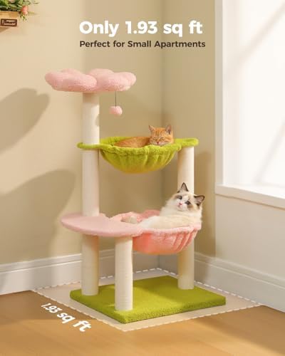 MUTTROS 37.4" Flower Cat Tree with 2 Hammocks & 6 Sisal Posts, Pink - Image 6