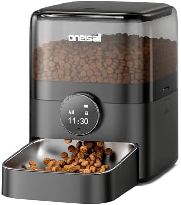 oneisall Automatic Cat Feeder for Large Kibble and Snacks, 12 Cups/3L Timed Pet Feeder for Cats Indoor, Programmable Dry Food Dispenser (Black) by oneisall