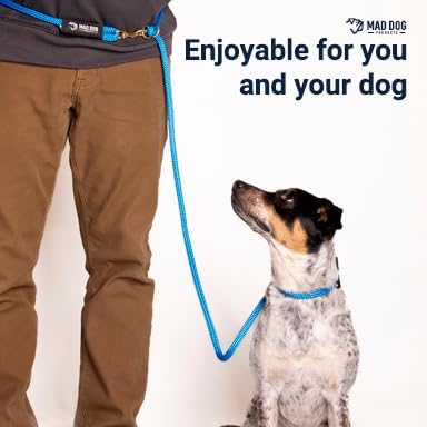 Mad Dog Products Hands Free Clip Dog Leash 3/8" x 10' Rainbow Signature Rope - Made in USA