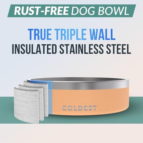 Coldest Dog Bowl - Anti Rust Metal, Non Slip, 3 Layers Insulated Stainless Steel Dog Bowls - Spill Proof & Heavy Duty - Water Bowl for Dogs, Cats & Pets, Dish Washer Safe (42 oz, Sahara Peach) - Image 3