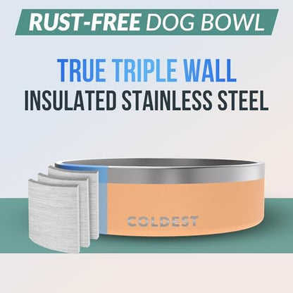 Coldest Dog Bowl - Anti Rust Metal, Non Slip, 3 Layers Insulated Stainless Steel Dog Bowls - Spill Proof & Heavy Duty - Water Bowl for Dogs, Cats & Pets, Dish Washer Safe (42 oz, Sahara Peach) - Image 3
