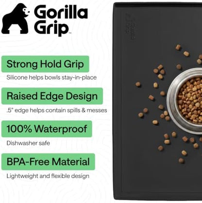 GORILLA GRIP Waterproof Dog Food Mat, Pet Feeding Placemat, 16x10 Black - Image 2