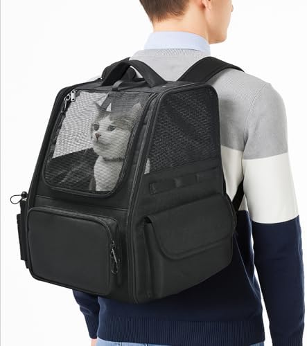 Amazon Basics Pet Backpack for Cats & Small Dogs, Collapsible Travel Carrier with Ventilated Mesh, Removable Pad, and Safety Leash, Black - Image 7
