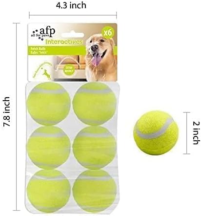 ALL FOR PAWS 2-inch Tennis Balls for Dogs, Fetch Toys for Small Medium Dogs, Bouncy & Durable Tennis Balls for Ball Launcher Toy, 6 Pack Fetch Toy for Outdoor Play
