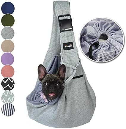NATUYA Pet Dog Sling Carrier - Breathable Mesh Travel Safe Sling Bag Carrier for Dogs Cats-Hands Free Pet Bag-Buckle net Pocket pet Bag (Grey) by NATUYA