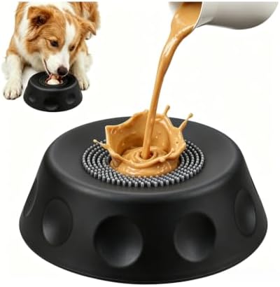 Dog Licking Bowl with Rolling Ball, Food Grade Silicone Slow Feeder, Anti-Slip Anxiety Relief Interactive Bowl for Dogs & Cats（Black） by Futisma