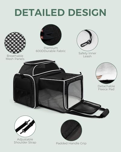 Cat Carrier Bag,Airline Approved Pet Carrier Soft Side Pet Travel 5 Sides Open Doors 6 Sides Expandable Foldable Dog Carrier with Fleece Pad(Patent Pending) Black - Image 3