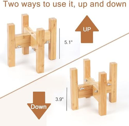 Elevated Dog Bowl Stand Adjustable Dog Food Holder 7”H Small Bamboo - Image 4