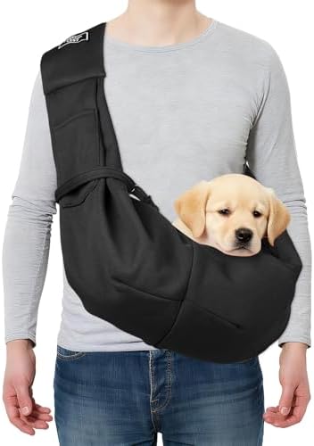 Pet Sling Carrier for Small Dogs and Cats Up to 16.5 Lbs, Hand-Free Reversible Dog Sling Carrier with Pocket, (Black, 1 Pcs) Intended for Hiking/Camping/Traveling by Unknown