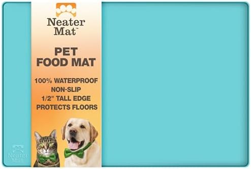 Neater Pet Brands Neater Mat Pet Mats for Food and Water, Cat & Dog Bowl Mat Waterproof Silicone, Feeding Tray, Dog Food Mats for Floors, Placemat w/Raised Edge for Under Bowls, 19” x 12”, Aquamarine - Image 4