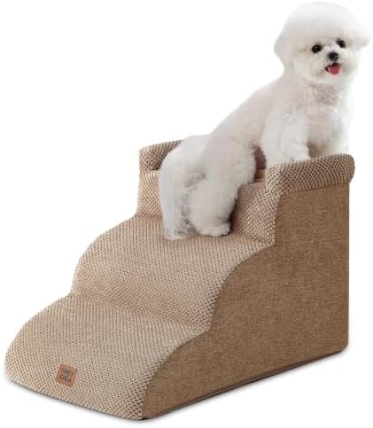EHEYCIGA 3-Step Curved Dog Stairs for Small Dogs 14" H, Camel by EHEYCIGA