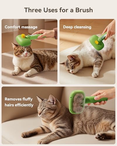 ROJECO 3-in-1 Pet Steam Brush,Spray Hair Removal Detangling Comb,Green - Image 4