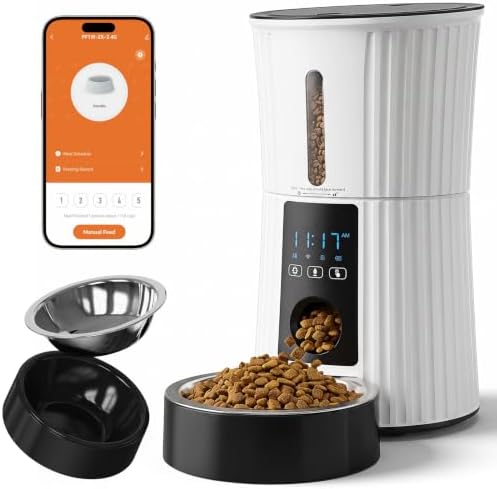 NEWBULIG Automatic Cat Feeder with APP 4L Small Dog Food Dispenser, White by NEWBULIG