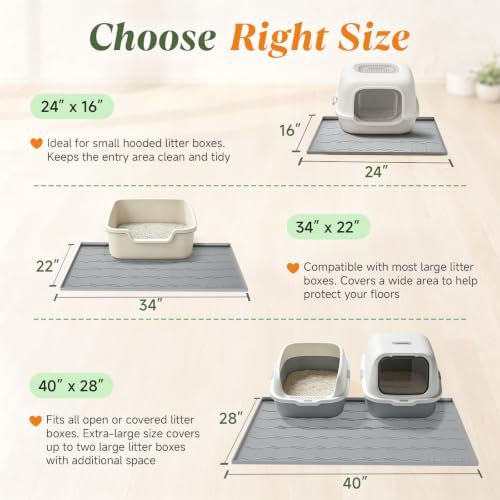 Songrey Silicone Cat Litter Mat 24" x 16", Large Litter Trapping Mat, Gray - Image 6
