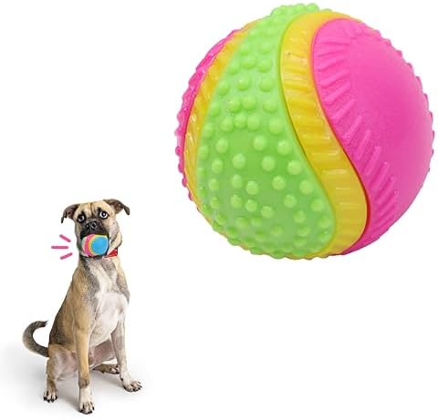 SPOT Sensory Ball Dog Toy for Soft Chewers – 3.25-Inch Durable TPR Rubber Ball with Squeaker and Bell, Textured for Gentle Chewing, High-Contrast Colors for Indoor & Outdoor Fetch Play - Image 2