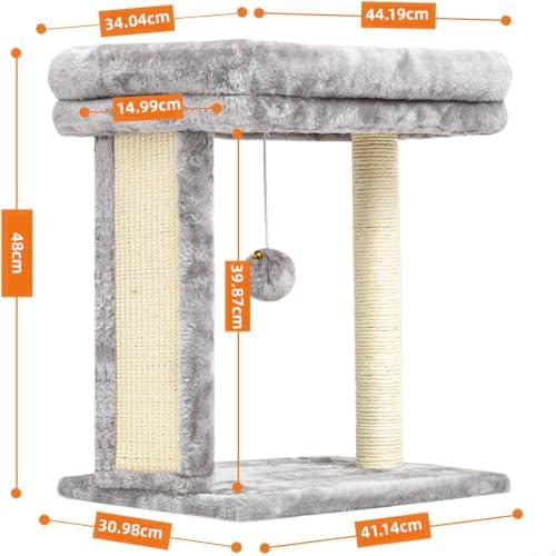 SYANDLVY Cat Tree with Scratching Post for Indoor Cats, Scratching Board with Perch, Cat Post Scratcher with 2 Dangling Balls, Great for Kittens, Grey - Image 3