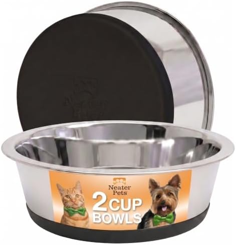Neater Pet Brands Stainless Steel Dog Bowls with Non-Slip Rubber Bottom – 2 Cup (16 oz), Black - Set of 2 Heavy Duty Metal Dog Bowls, Dishwasher Safe, Food or Water Bowl, Ideal for Small Dogs & Cats - Image 4