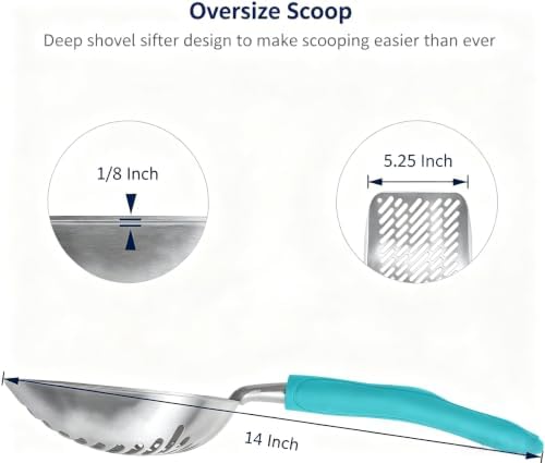 WePet Cat Litter Scoop, Aluminum Alloy Sifter, Kitty Metal Scooper, Deep Shovel with Diagonal Sifting Hole, Long Handle, Kitten Poop Lifter for Litter Box, Large Size, Turkish Blue Handle - Image 2