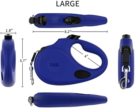 TUG Oval 360° Tangle-Free Retractable Dog Leash with Integrated Waste Bag Dispenser (Large, Blue) - Image 3