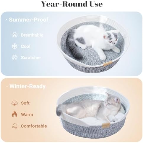 CHEERHOME PETS Handwoven Cat Basket Bed Cooling for Indoor Cat with Cushion - Image 2