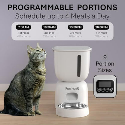 Automatic Cat Feeder and Water Fountain Set, White - 3L Feeder & 2L Fountain, Stainless Steel Bowl, Locking Lid, Plug-in/Battery Powered, 4 Meals/Day, 10s Voice Recorder for Cats and Small Dogs - Image 2