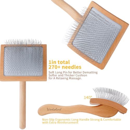 Slicker Brush for Long Haired Dogs, Wooden Ergonomic Handle - Image 2