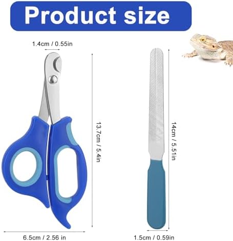 BOXOB Bearded Dragon Nail Clippers and File, Stainless Steel Small Animal Toe Nail Trimmer Scissors Professional Grooming Pet Tool for Reptiles Turtle Chameleon Iguana (Blue) - Image 2