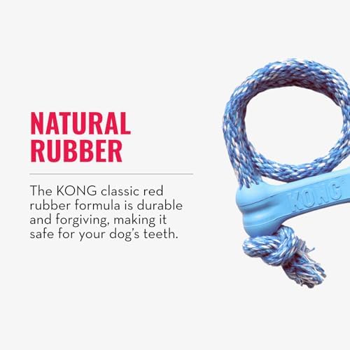 KONG Puppy Goodie Bone with Rope, Natural Rubber, for XS Puppies, Blue - Image 6