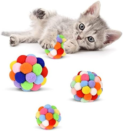 TUSATIY Cat Toy Balls with Bell 3PCS, Colorful Soft Fuzzy Balls Built-in Bell for Cats, Interactive Playing Chewing Toys for Indoor Cats and Kittens by TUSATIY