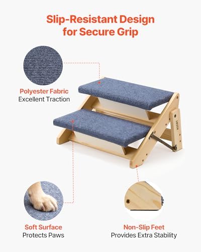 VEVOR Wood Pet Stairs, 2-Step Dog Stairs for Beds, Sofa & Cars, 110lbs Load Capacity, Floded Flat Design, Stable & Sturdy Cat & Dog Step Ladder for Small Medium Large Older Pet Puppy Essentials - Image 4
