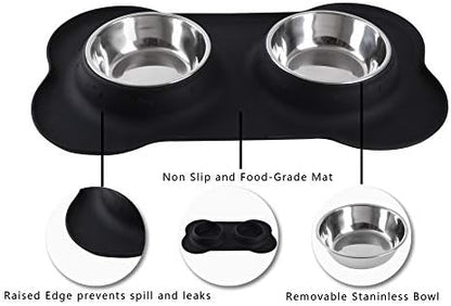 Hubulk Pet Dog Bowls 2 Stainless Steel Dog Bowl with No Spill Non-Skid Silicone Mat + Pet Food Scoop Water and Food Feeder Bowls for Feeding Small Medium Large Dogs Cats Puppies (M, Black) - Image 3