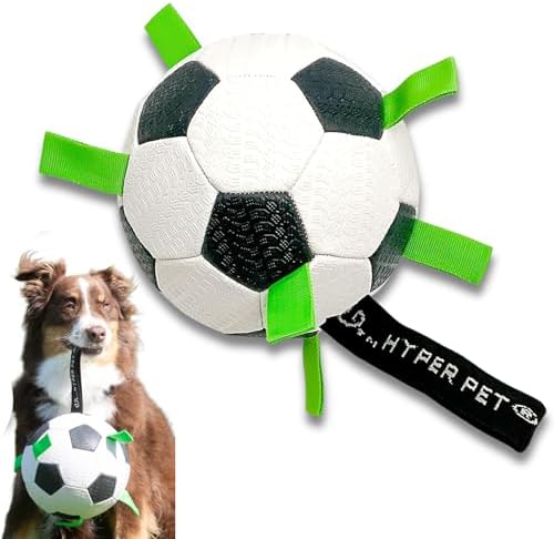 Hyper Pet Grab Tabs Dog Soccer Ball with Straps (7.5") Indoor or Outdoor; Interactive Durable Fetch Ball with Tug Toy for All Dog Breeds by HyperPet