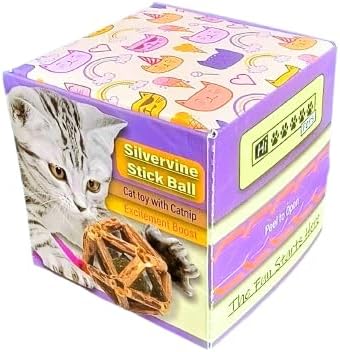 Natural Silvervine Catnip Ball, Feather and Bell Attached, for Indoor Cats, Cleaning Teeth Matatabi Cat Chew Toy. All Kitten Breeds.