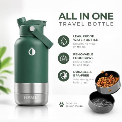 32 oz. Dog Water Bottle, Insulated Dog Travel Water Bottle, Stainless Steel Pet Water Bottle Dispenser Portable Food and Water Bowl for Dogs for Walking Dog Canteen Travel Kit - Image 2