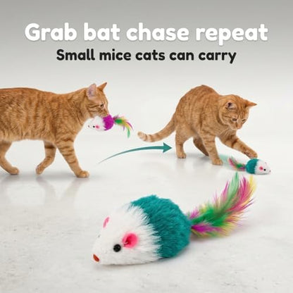 Smokey's Stash Faux Fur Cat Mice Toys (12-Pack) – Infused with Catnip, Colorful Feather Tails & Rattle Sounds – Interactive Hunting Exercise for Indoor Cats & Kittens - Image 3