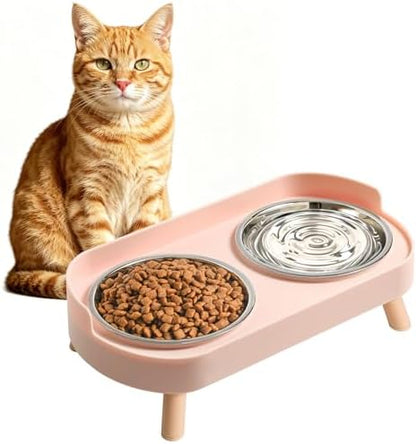 LoeJan Elevated Cat Bowls Set - Raised Cat Food and Water Bowl Set with Non Slip Stand - Pet Feeding Station with 2 Stainless Steel Bowls with Splash Proof Guard by LoeJan