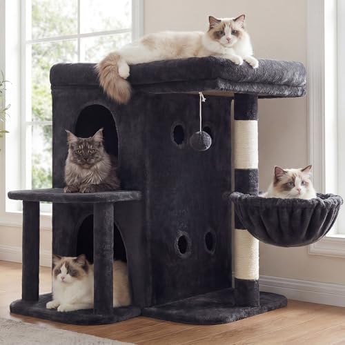 Heybly 26.3" Cat Tree for Large Cats with Big Perch & Dual Condos HCT204SG by HEYBLY