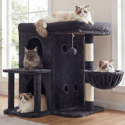 Heybly 26.3" Cat Tree for Large Cats with Big Perch & Dual Condos HCT204SG by HEYBLY
