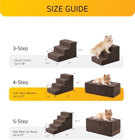 ABCPET Dog Stairs for High Bed, Dog Steps for Bed Couch Sofa, 35D Foam Extra Wide Pet Steps for Small Dogs and Cats, Pet Stairs with Non-Slip Bottom Brown, 4 Steps - Image 3