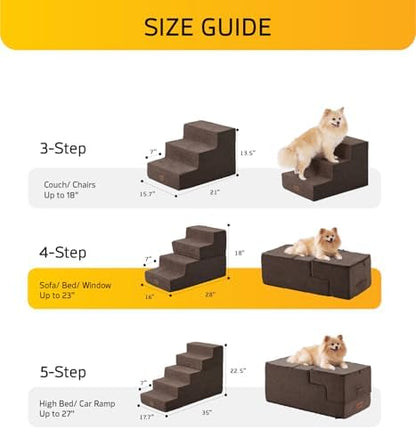 ABCPET Dog Stairs for High Bed, Dog Steps for Bed Couch Sofa, 35D Foam Extra Wide Pet Steps for Small Dogs and Cats, Pet Stairs with Non-Slip Bottom Brown, 4 Steps - Image 3