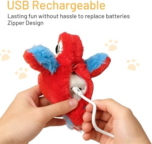 Puffluv Flapping Cat Toy,Interactive Parrot Flying Bird, Auto Chirping & Beating Wings 3 Modes, USB Charging with Catnip for Indoor Kittens Active Fun - Image 3